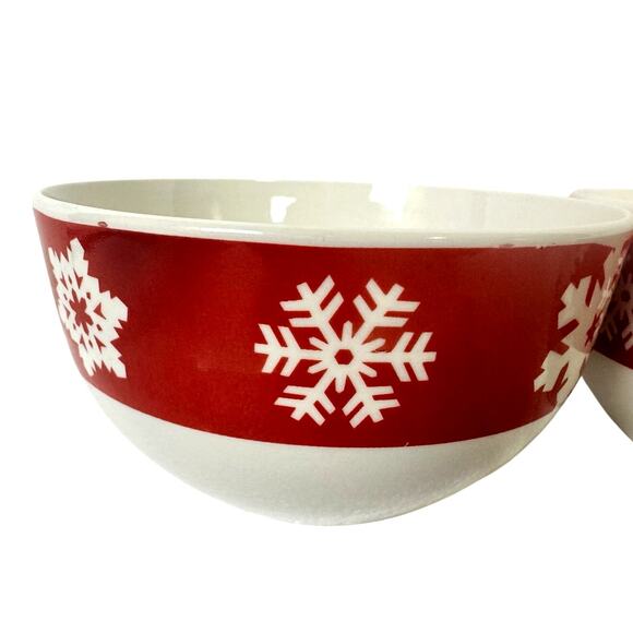Royal Norfolk Stoneware Red Snowflake 5.5" Soup/Cereal Bowls-Set of 4 - Picture 4 of 7
